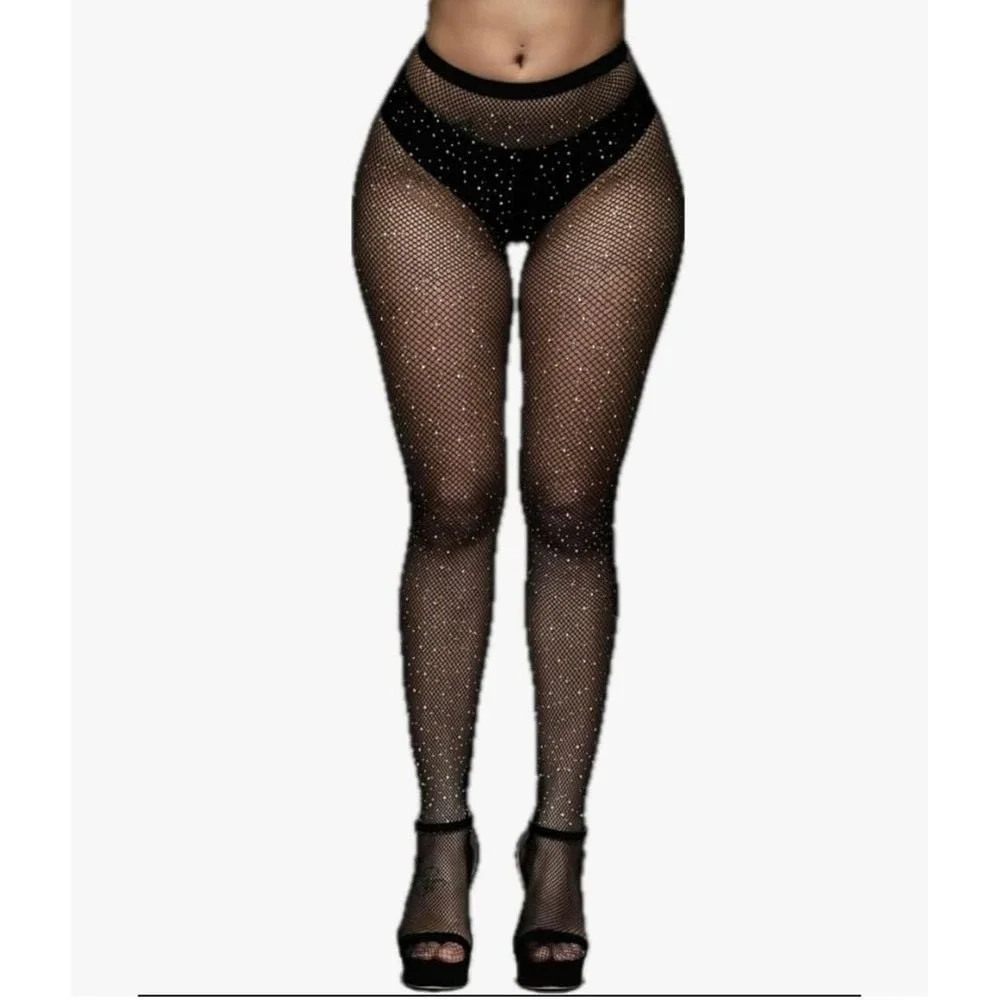 Sparkly Fishnet Tights Rhinestone Embellished Pantyhose Party Clubwear‎ H-16